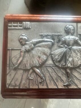 Vtg Italian Silver Bas-Relief Ballerina Wood Jewelry Box - Handmade in Italy